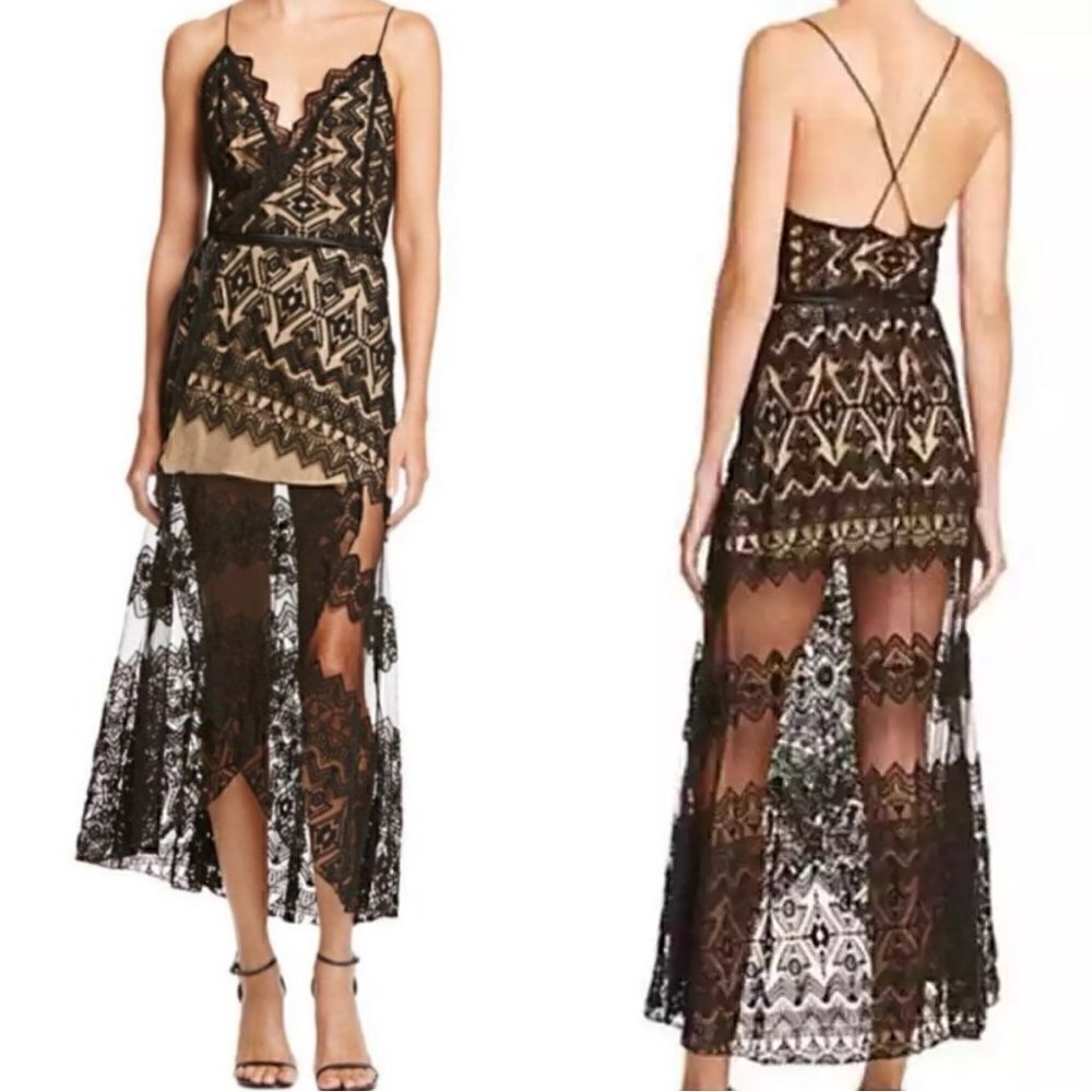 Jen’s Pirate Booty Cathedral Maxi Black Dress Lace Sheer Wrap Size M
